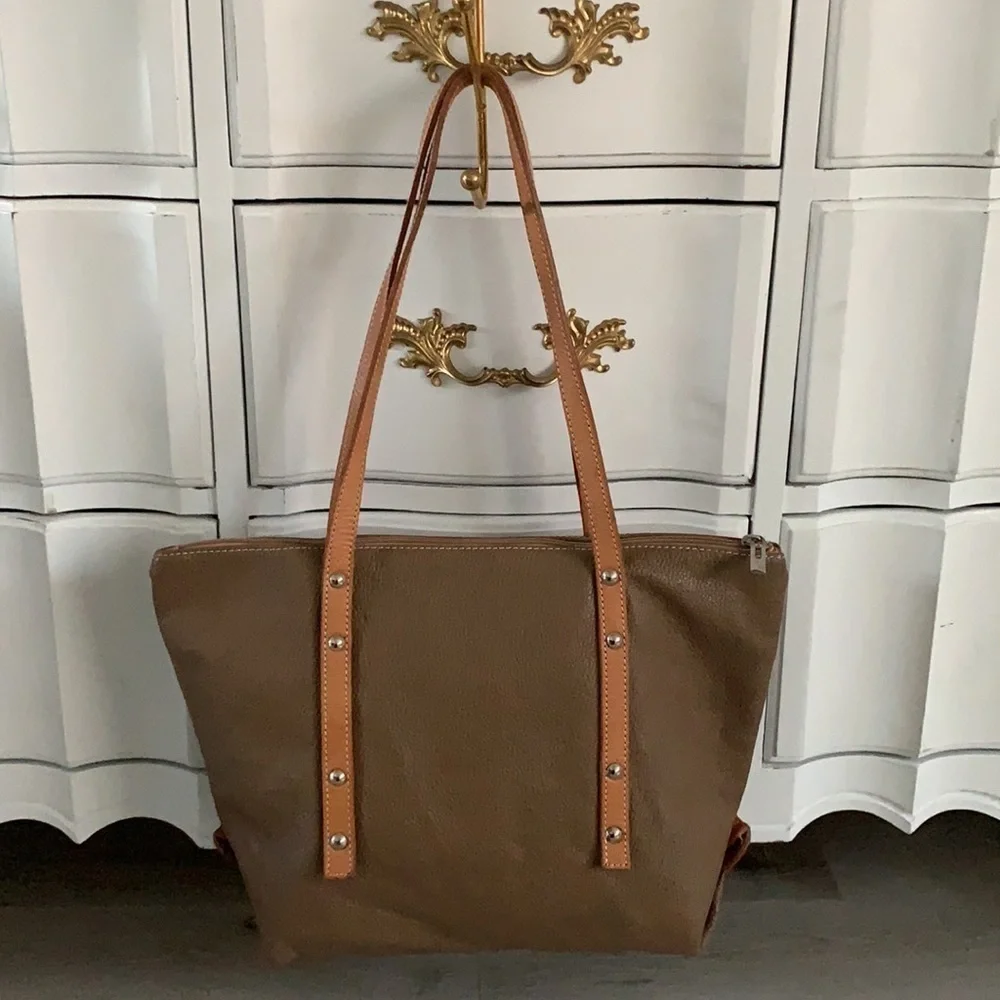 I Medici Firenze leather two‎ tones camel tote bag logo bohemian work